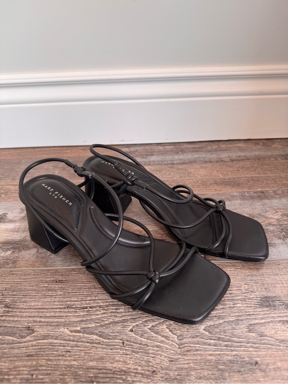Marc Fisher Black Knotted Strappy Block Heel Sandals